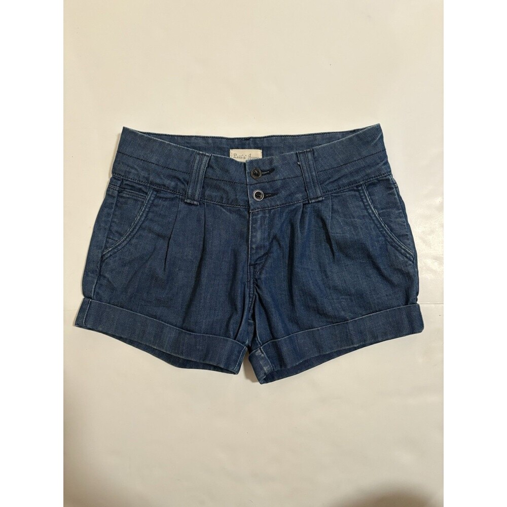 Levi’s Double Button Cuffed Denim Shorts Women’s Size 4 W27 Pleated Stretch Y2K